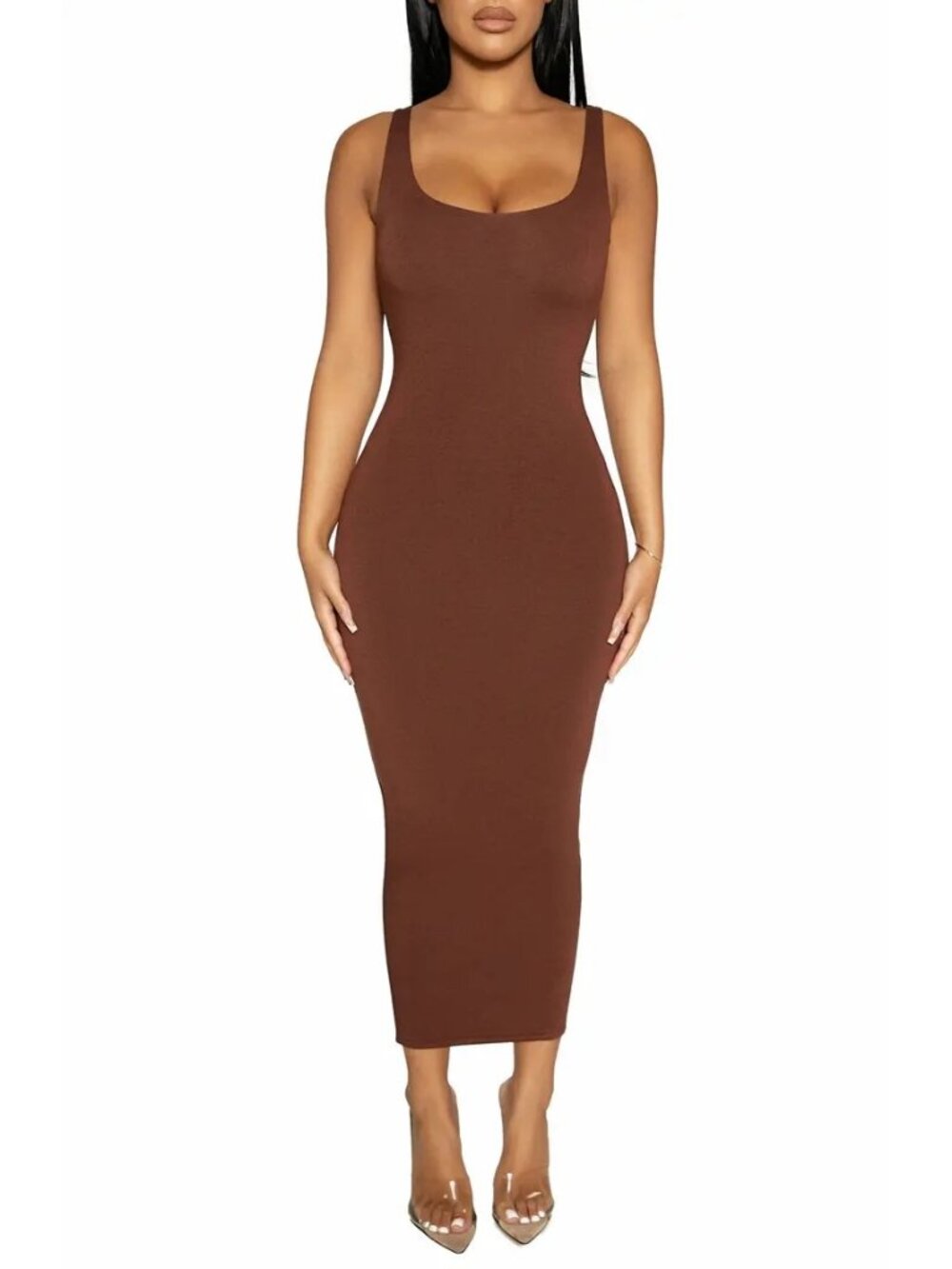 NAKED WARDROBE Chocolate Brown Sculpt Midi Dress Size 1x  NEW NWOT
